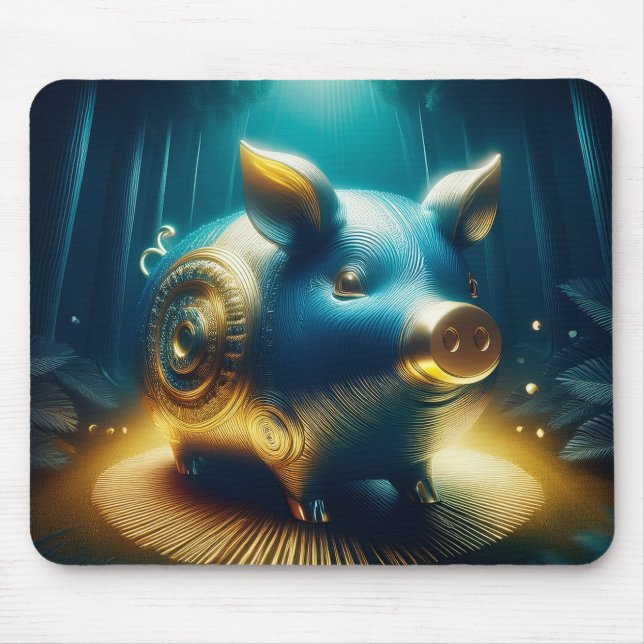 Cobalt Blue Steampunk Pig Mouse Pad (Front)