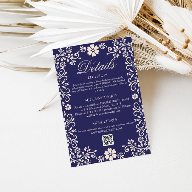 Cobalt Blue Talavera Wedding Qr code Details Enclosure Card (Creator Uploaded)