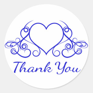 Cobalt Blue Thank You Heart Floral Wedding Classic Round Sticker