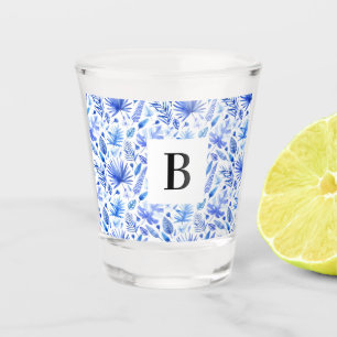 Cobalt Blue Tropical Leaves Pattern 1.5oz Shot Glass