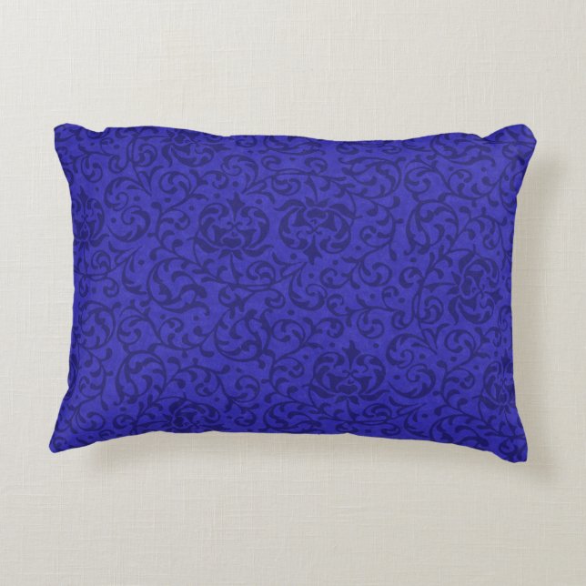 Cobalt Blue Tudor Garden Floral Damask Decorative Pillow (Back)