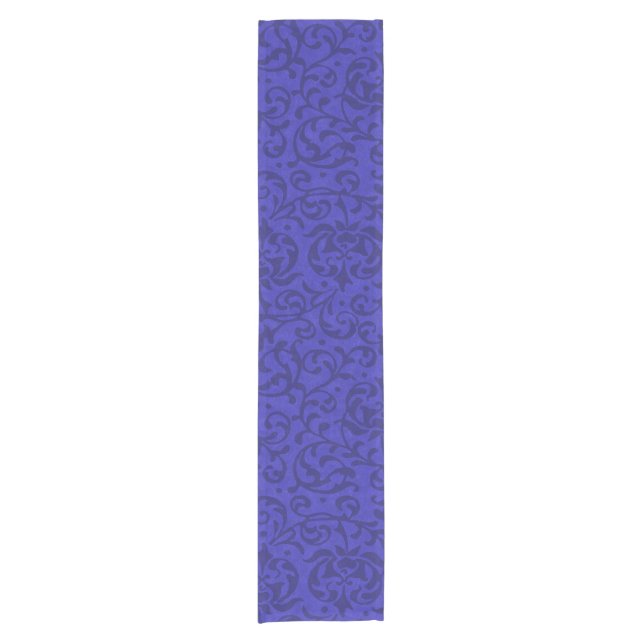 Cobalt Blue Tudor Garden Floral Damask Short Table Runner (Front)