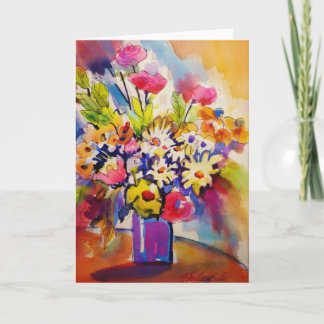 Cobalt Blue Vase Flowers Greeting Card