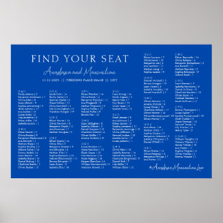 Cobalt Blue Wedding Alphabetical Seating Chart