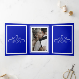 Cobalt blue wedding Customizable photo Tri-Fold Programme