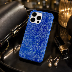 Cobalt Blue White Floral Damask iPhone 16 Pro Max Case