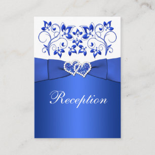 Cobalt Blue, White Floral Wedding Reception Card