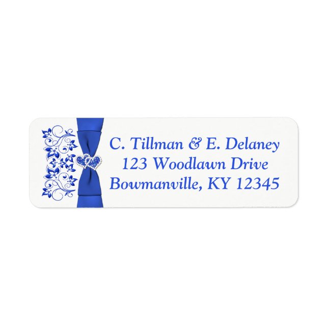 Cobalt Blue White Hearts Return Address Label 2 (Front)