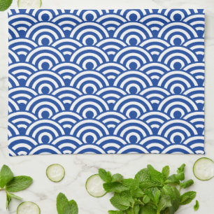 Cobalt Blue White Japanese Wave Pattern Kitchen Towel