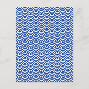 Cobalt Blue White Japanese Wave Pattern Postcard