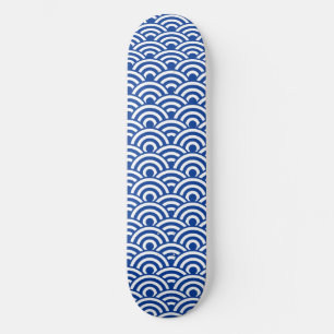Cobalt Blue White Japanese Wave Pattern Skateboard