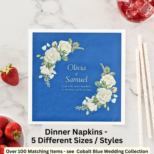 Cobalt Blue & White Roses Dinner Napkin (Creator Uploaded)