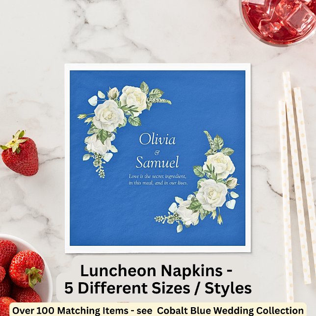 Cobalt Blue & White Roses Luncheon Napkin (Creator Uploaded)