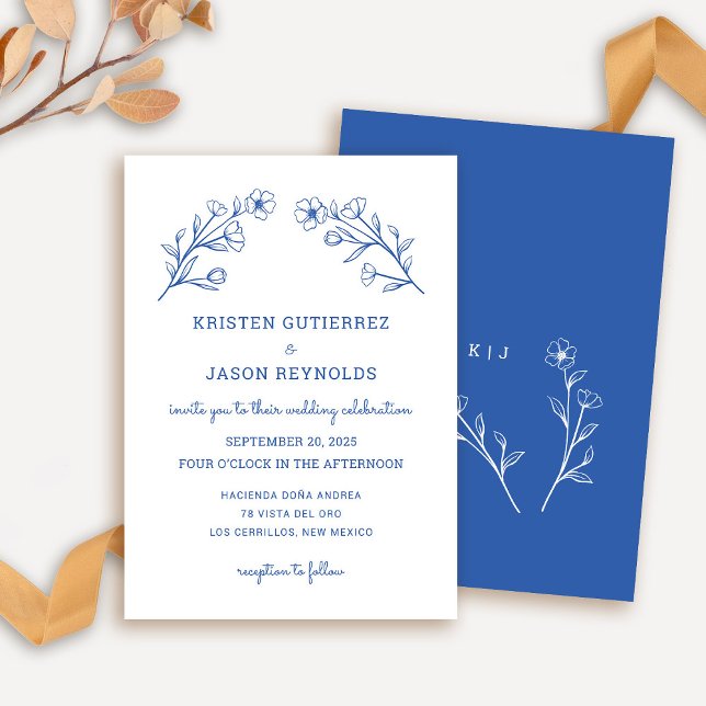 Cobalt Blue Wildflower Wedding Invitation (Wildflower Wedding Invitation in Cobalt Blue)