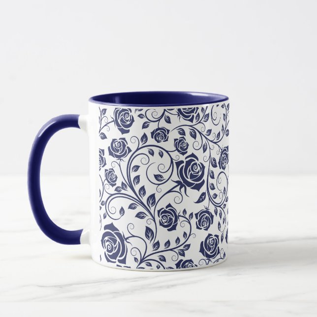 Cobalt Blue with Roses Mug (Left)