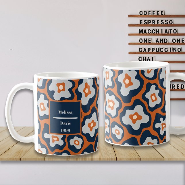 Cobalt Blues Rust Egg Flowers Custom Name Coffee Mug (Creator Uploaded)