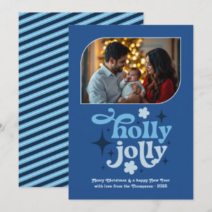 Cobalt Cheer Modern Blue Christmas Photo Holiday Card