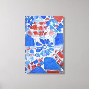 Cobalt & Coral Geometric Abstract Expressionist Canvas Print