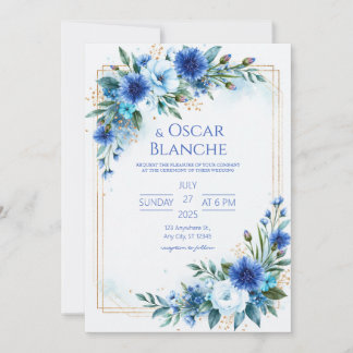 Cobalt Cornflower Watercolor Wedding Invitation
