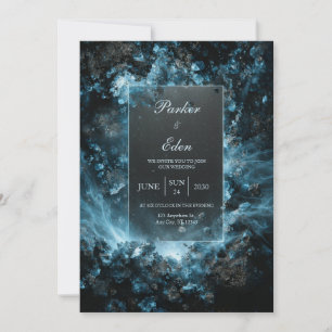 Cobalt Crystal Nebula Glowing Frame Wedding Invitation