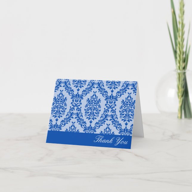 Cobalt Damask Thank You Card (Front)