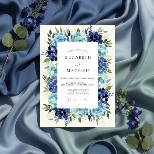 Cobalt Floral Lush Romance Wedding Invitation