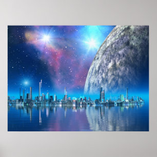 Cobalt Island Cites Scifi / Fantasy Art Print