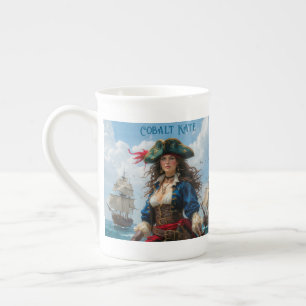 Cobalt Kate - High-Contrast Female Pirate Captain  Bone China Mug