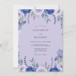 Cobalt Lavender Petal Wedding Invitation