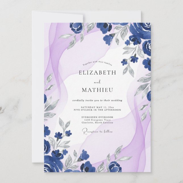 Cobalt Lilac Petal Wedding Invitation (Front)