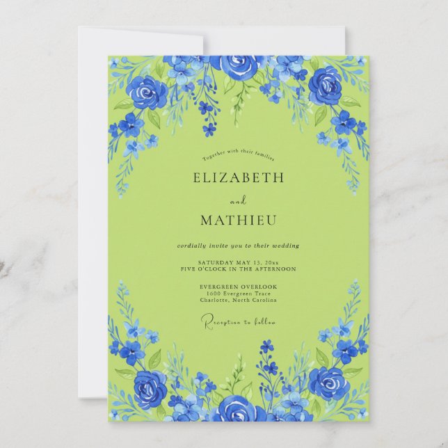 Cobalt Lime Blossom Wedding Invitation (Front)