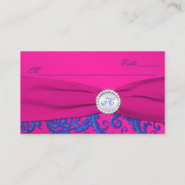 Cobalt monogramme et Cartes de lieu Fuchsia (Devant)