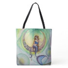 Cobalt Moon Mermaid Fantasy Art Tote Bag