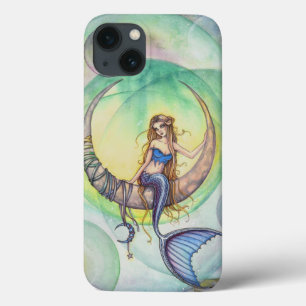 Cobalt Moon Watercolor Mermaid Art Illustration iPhone 13 Case