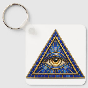 Cobalt Mosaic All-Seeing Eye Aluminum Keychain