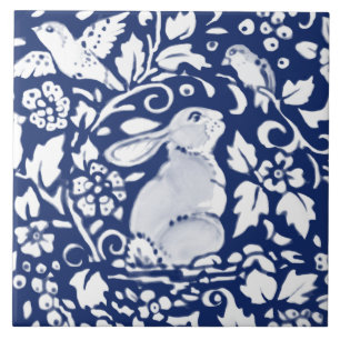 Cobalt Navy Blue Rabbit Bird Dedham Delft Morris C Tile