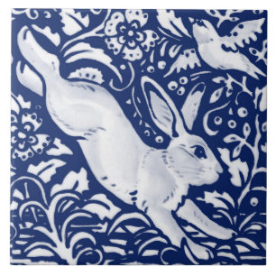 Cobalt Navy Blue Rabbit Bird Dedham Faces Right  Tile