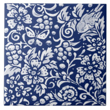 Cobalt Navy Blue Woodland Animal Bird Snail Insect