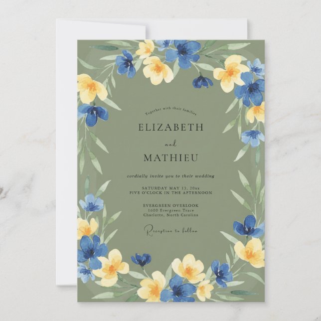 Cobalt Ochre Wildflower Wedding Invitation (Front)