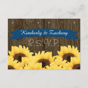 COBALT RUSTIC SUNFLOWER RSVP CARD