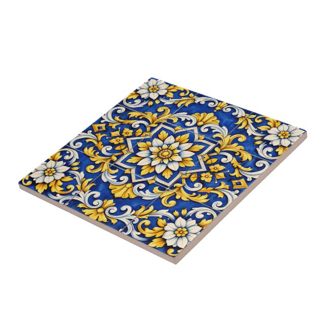 Cobalt Scrollwork Medallion Tile (Side)