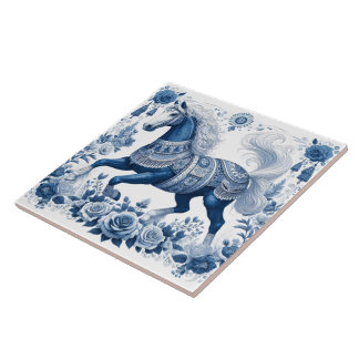 Cobalt Stallion:  Botanical Majesty  Tile