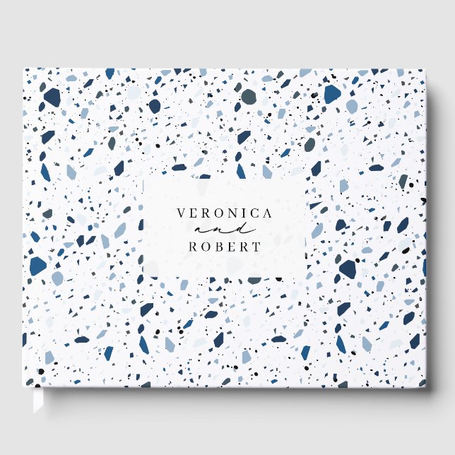 Cobalt Stone Blue Terrazzo Pattern Wedding Guest Book (Front)