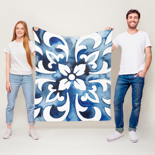 Cobalt Tile II Fleece Blanket (In Situ)