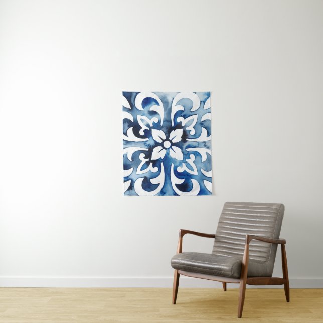 Cobalt Tile II Tapestry (In Situ)