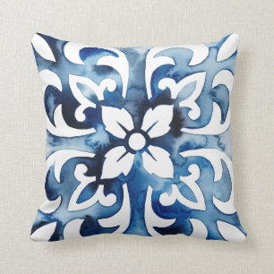 Cobalt Tile II Throw Pillow
