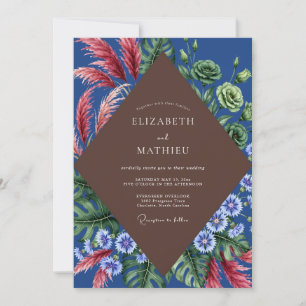 Cobalt Tropical Palm Eucalyptus Wedding Invitation