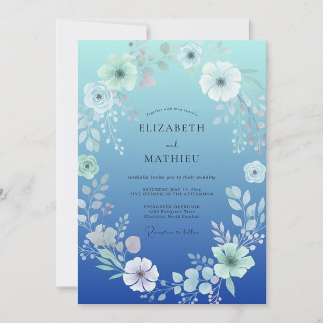 Cobalt Watercolor Petal Wedding Invitation (Front)