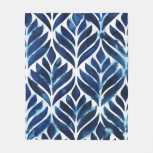 Cobalt Watercolor Tiles IV Fleece Blanket