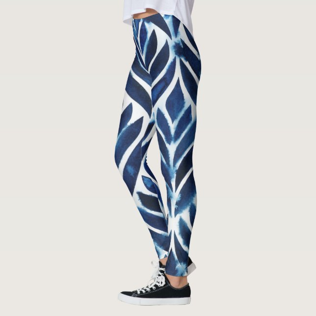 Cobalt Watercolor Tiles IV Leggings (Left)